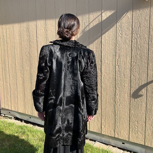 VTG EUC Fur Coat Maxi Midi Length Black Cuffed Sleeve by Vancouver Fur Co SzS/M - Picture 6 of 13